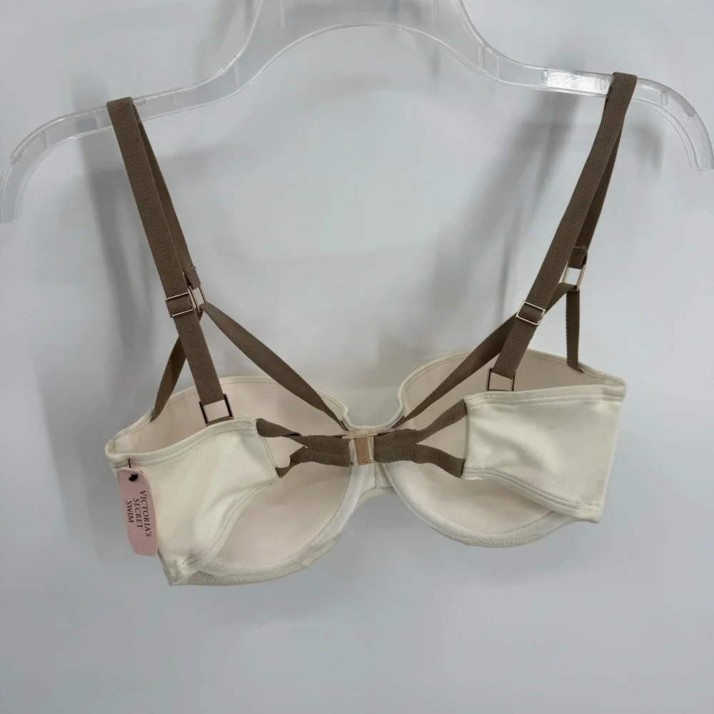 Victoria’s Secret NWT Bikini swim top Size 34DD Cream/tan Ruched Satin - Picture 8 of 11